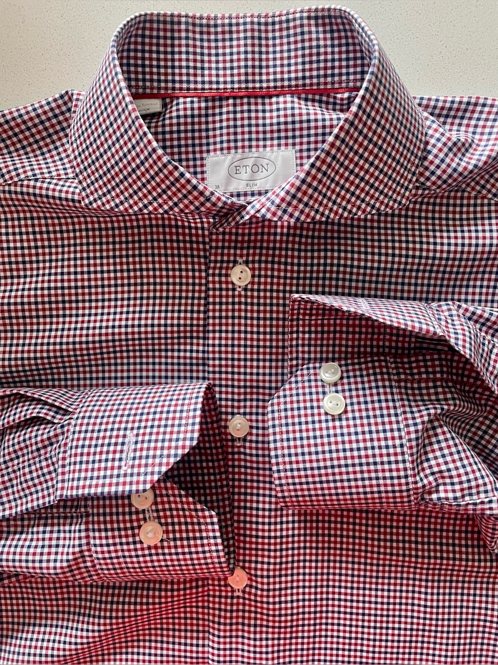 ETON - all cotton micro checkered dress shirt Size 38 (15”neck)